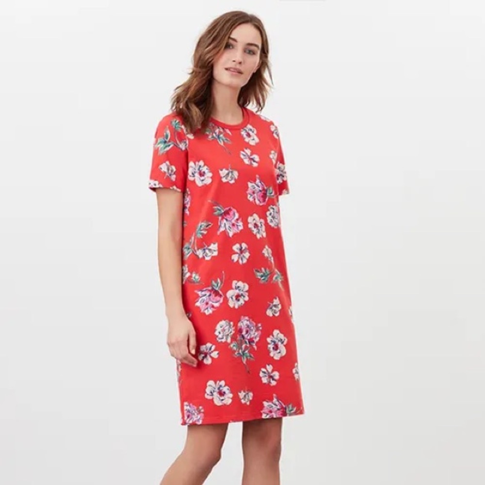 Joules Liberty A Line Red Floral Jersey Dress EUC